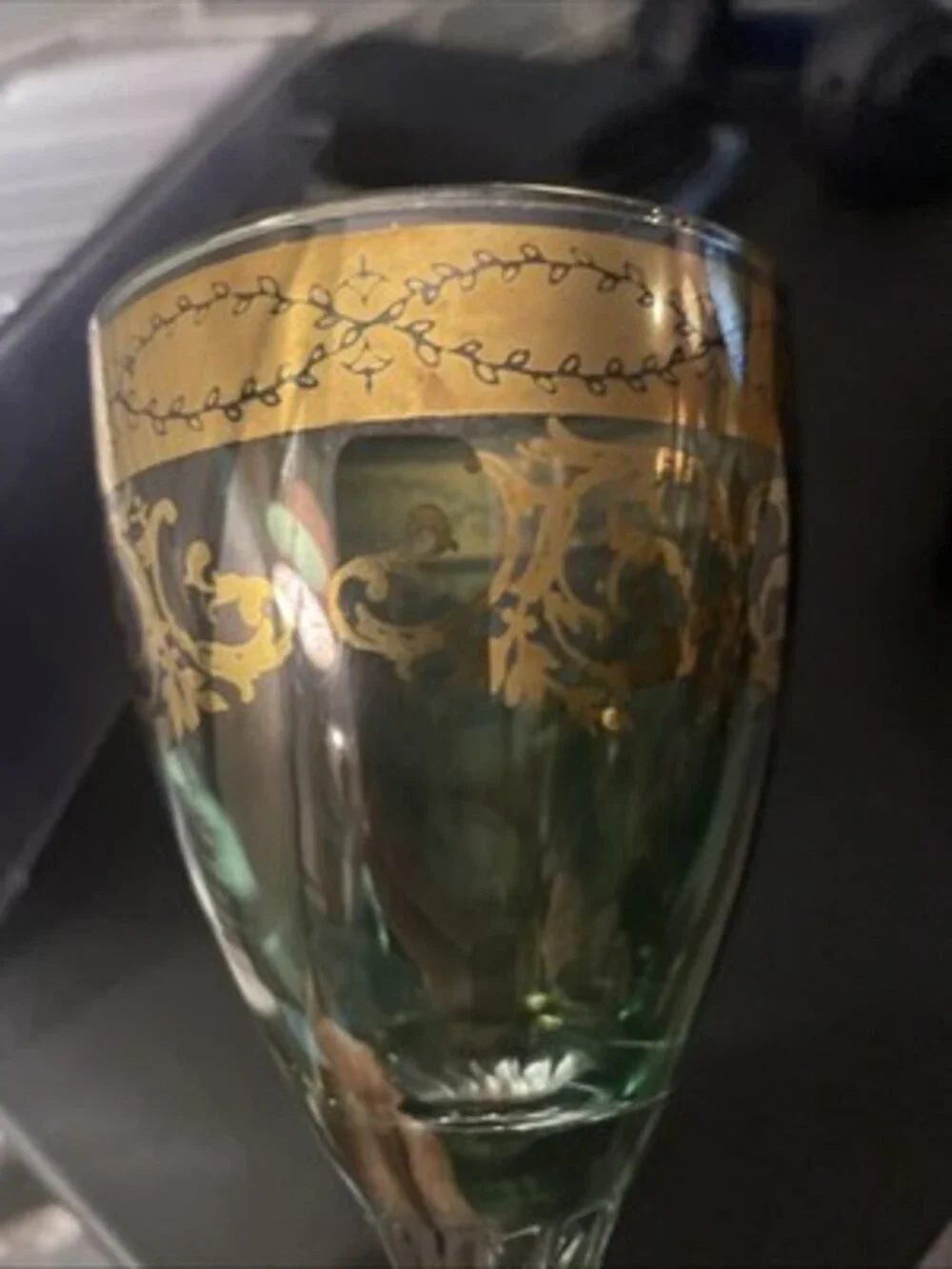 Murano Crystal Romanian Wine Goblet Vintage, Hand Painted.